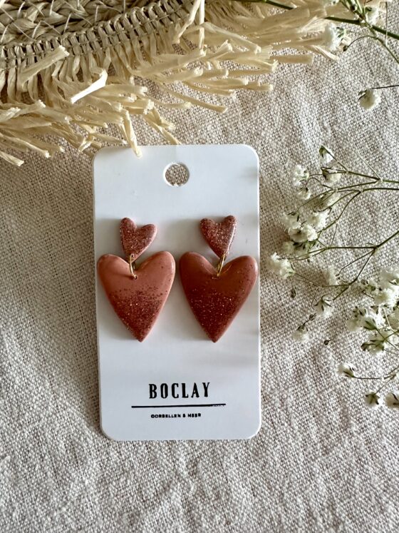 Oorbellen glitter hart oud roze