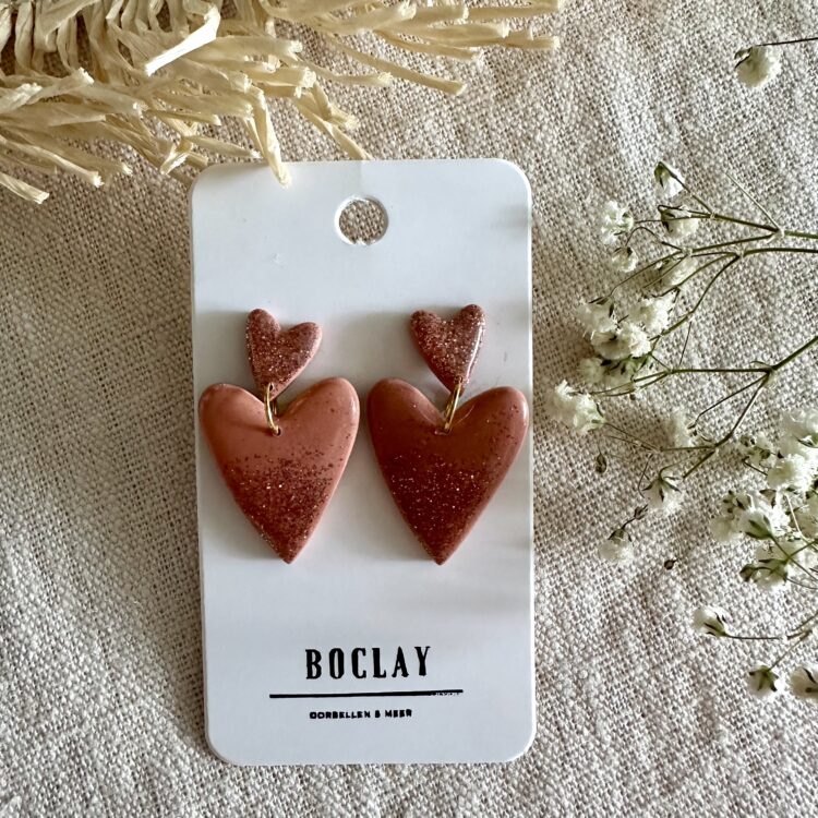 Oorbellen glitter hart oud roze