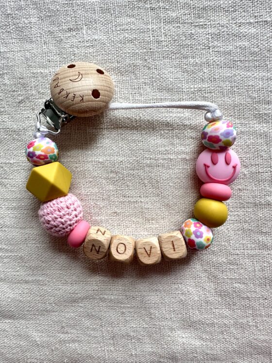 Speenkoord happy roze met smiley