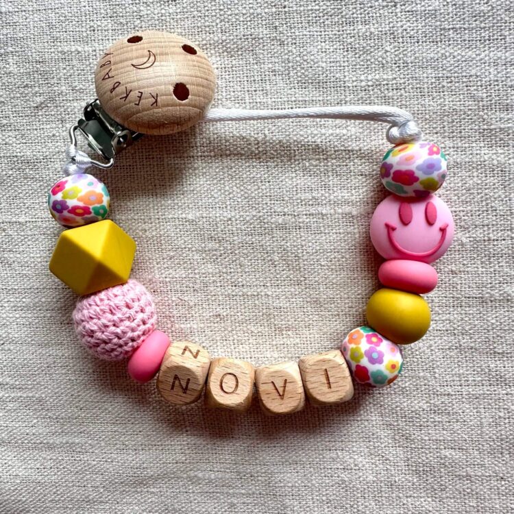 Speenkoord happy roze met smiley