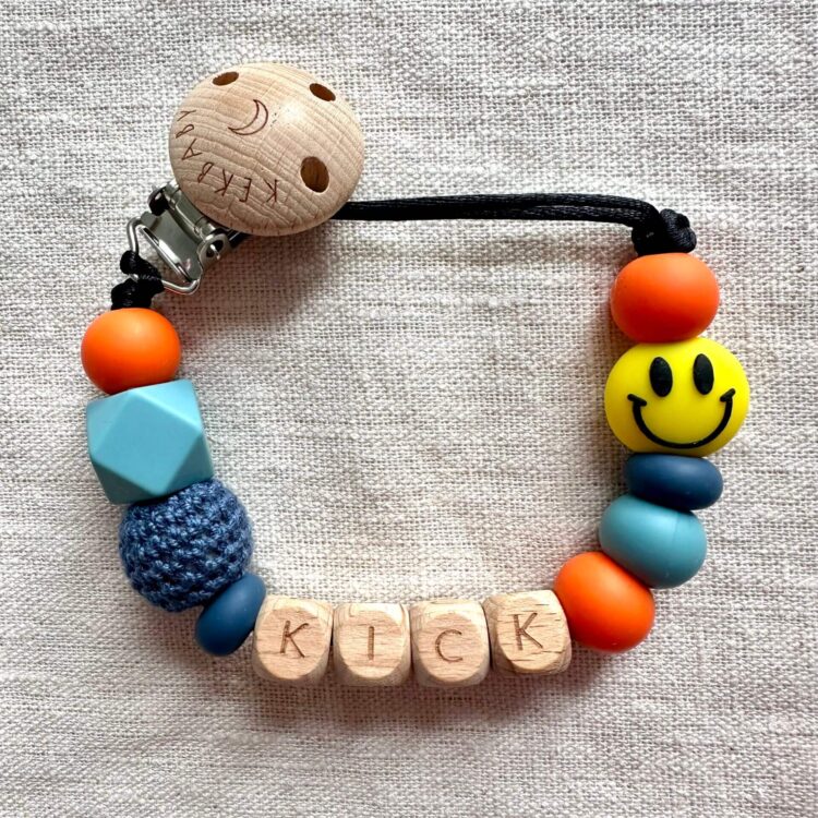 Speenkoord happy blauw met smiley