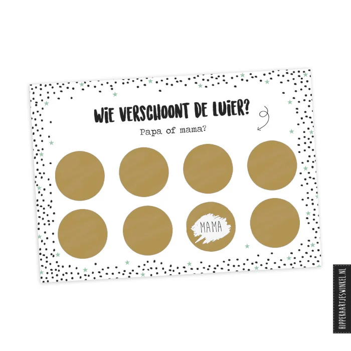 Kraskaart wie verschoont de luier? Goud!